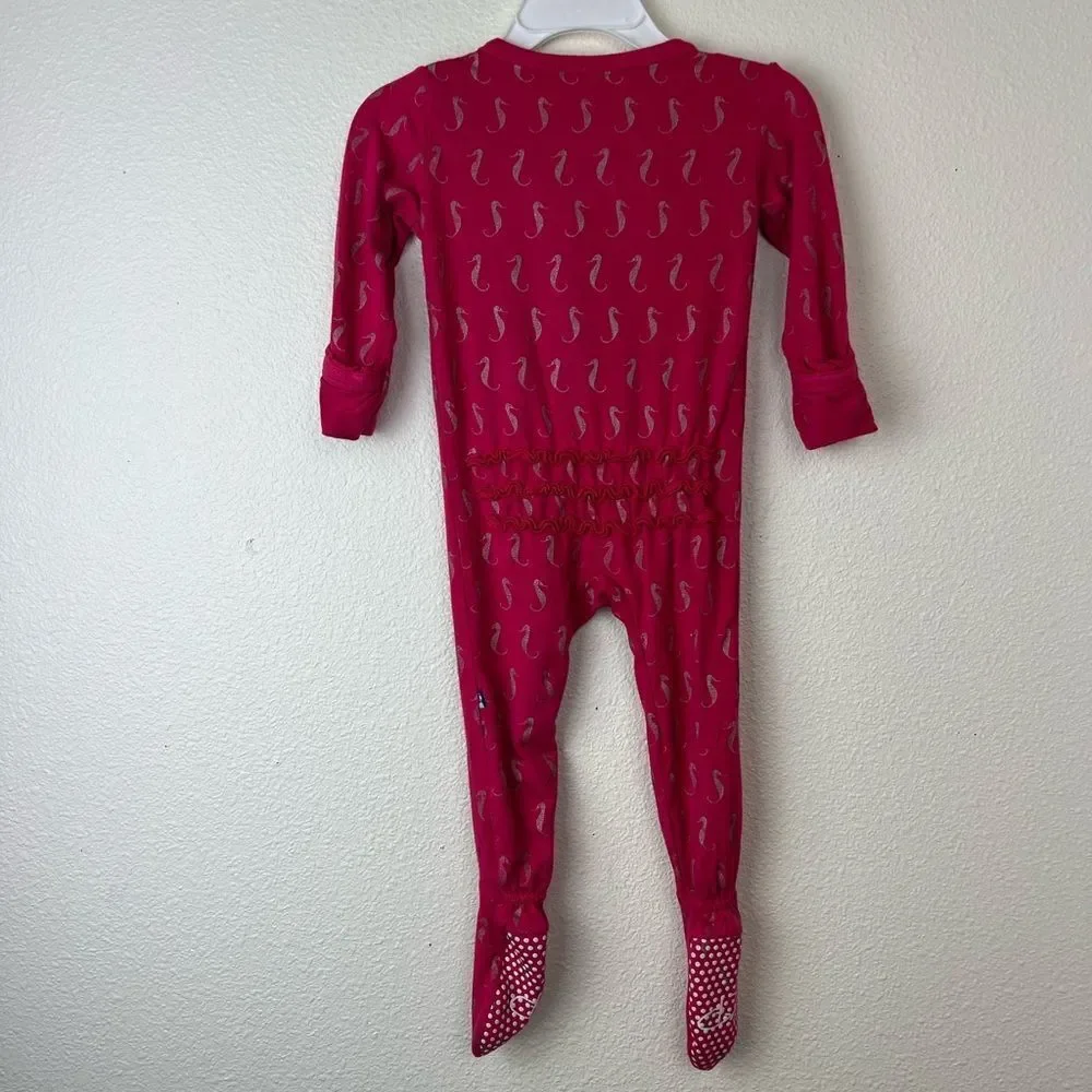 KicKee Pants Prickly Pear Mini Seahorses Muffin Ruffle Coverall with Zipper